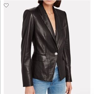 $1295 Veronica Beard Danielle Black Genuine Lamb Luxe Leather Dickey Jacket Sz 6